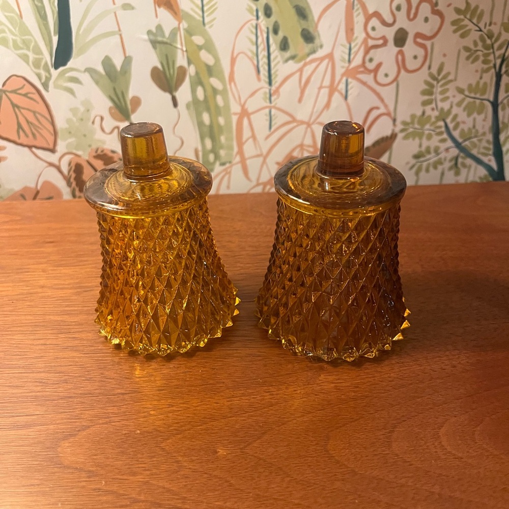Pair Of Vintage Home Interior Diamond Amber Harvest Gold Votives